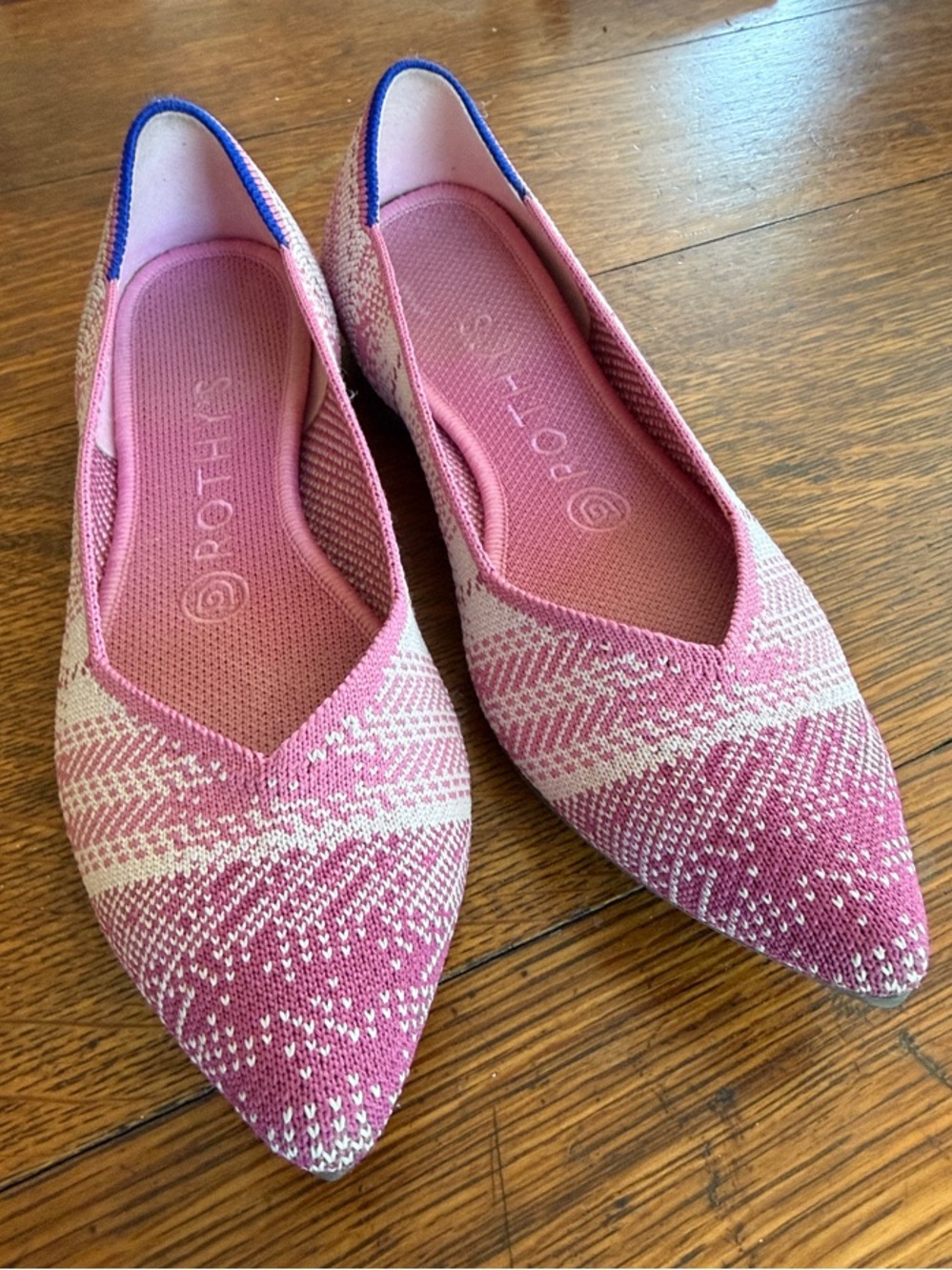 Rothy's Pink and Cream Pointed-Toe Knit Flats